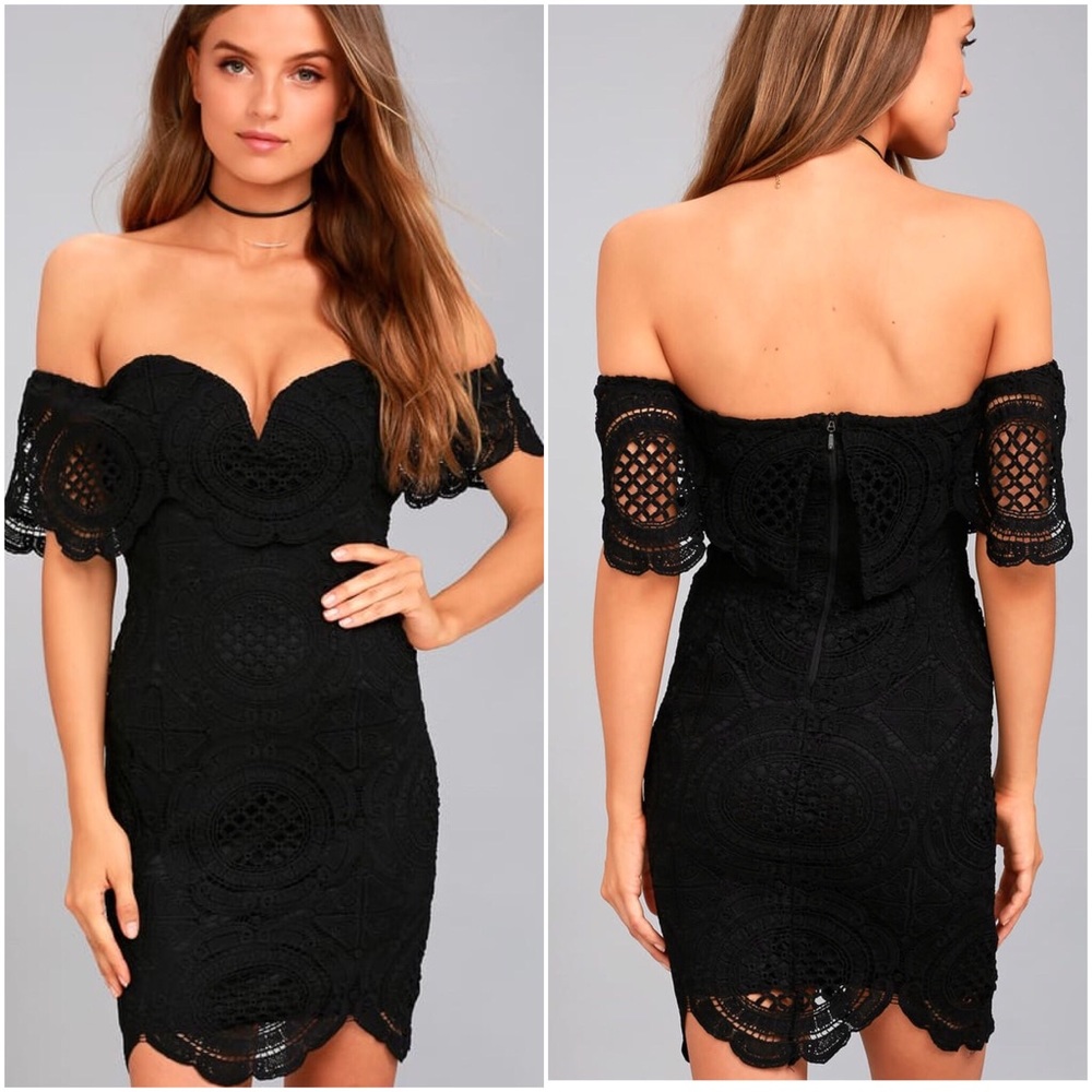 Lulus | Lace Off the Shoulder Black Crochet Dress